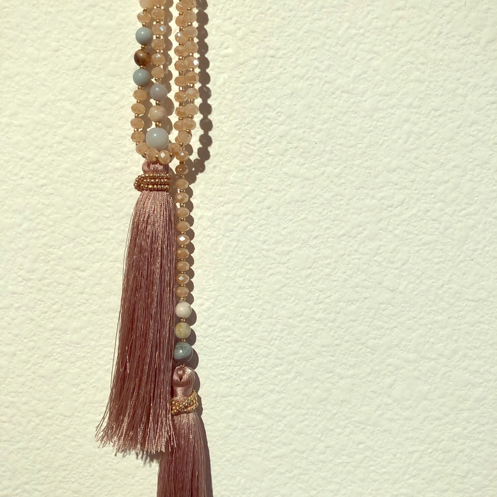 Elegant Pink Tassel Beaded Necklace - Women Jewelry Necklace